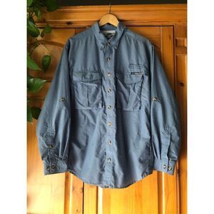 ExOfficio Roll Tab Long Sleeve Shirt  Blue Zip Pockets Vented SZ L